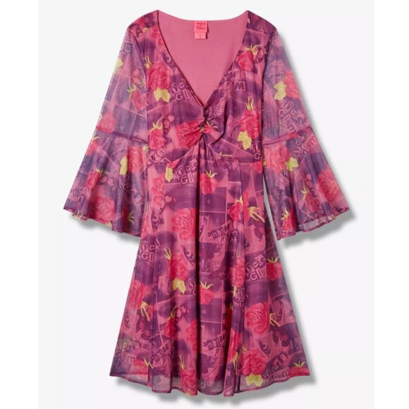 NWT Torrid 2 Betsey Johnson Pink Multi Mini Bell Sleeve Dress 2X 18 20 - Picture 5 of 12